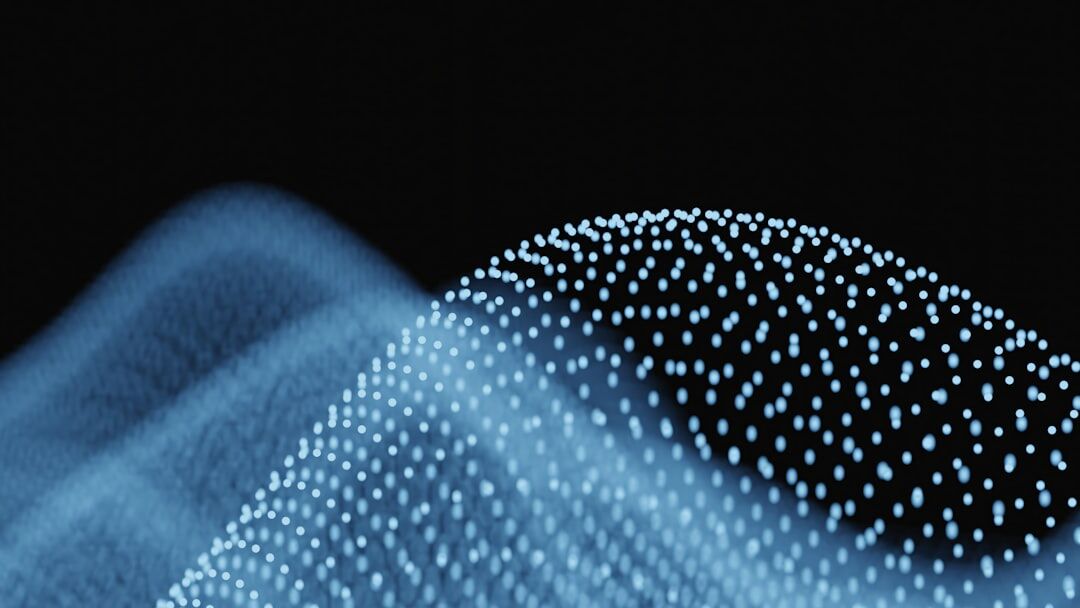 Quantum computing abstract visualization with blue glowing qubits